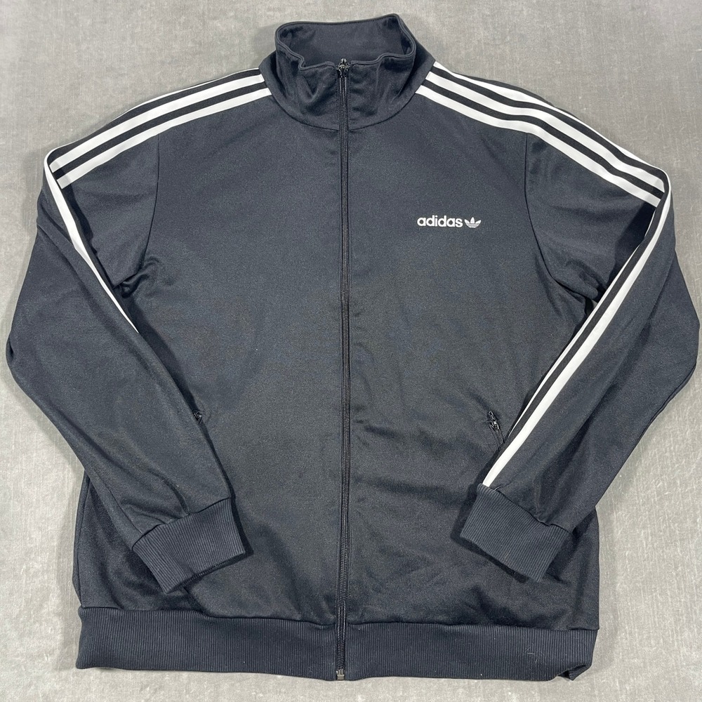 Adidas Men's Large‎ Track Jacket Black White Stripe Full Zip